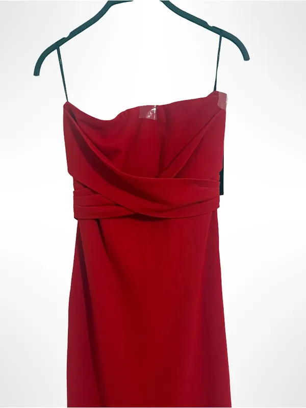Lulu's Strapless Red Gown with Front Slit - Image 2