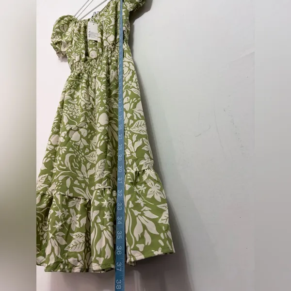 AZ women’s Size S Green Floral Dress Elastic Waist Puff Sleeves NWT/M(E28)✨ - Image 7