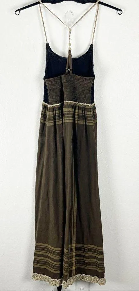 FREE PEOPLE Brown Sleeveless Knot Front Smocked Back Maxi Dress, Size 6 - Image 2