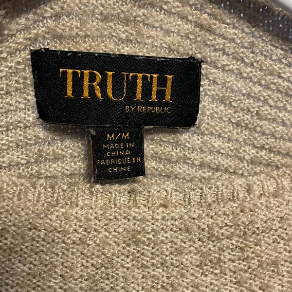 Truth by Republic Ribbed Knit Crew Neck Sweater Tan Size M - Image 5