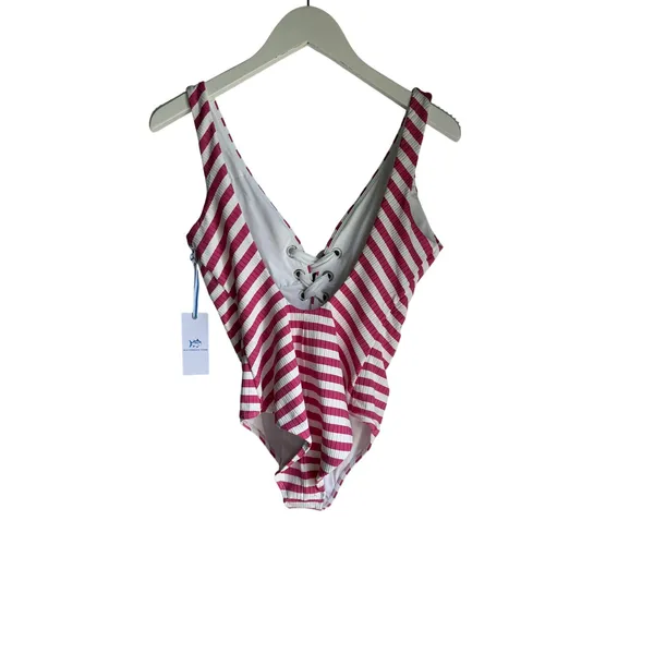Southern Tide Very Berry Pink Stripe Lace Front One Piece Swimsuit M NWT - Image 4