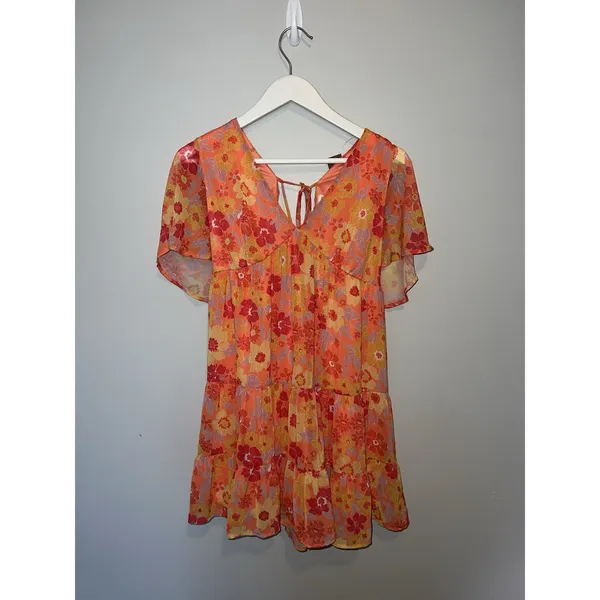 Orange Floral Peach Love California Dress Size Small - Image 2