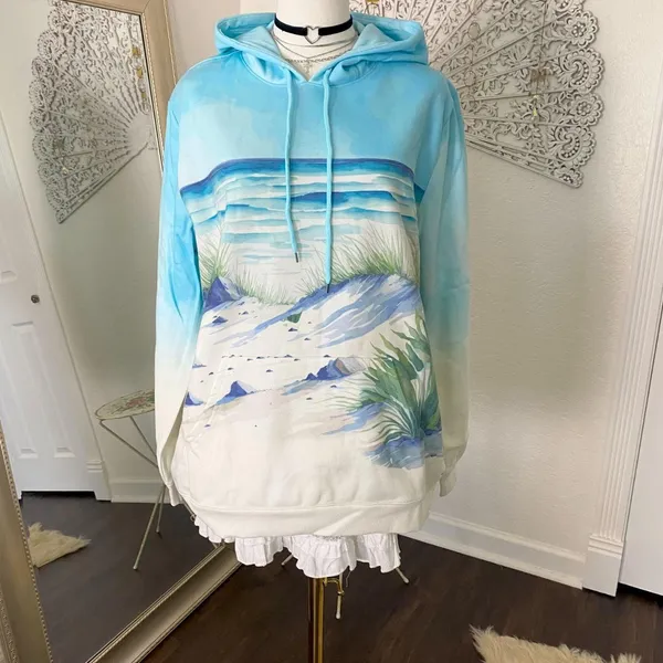 Source Unknown New Blue Seascape Fleece Lined hoodie Sweater Size XL - Image 2