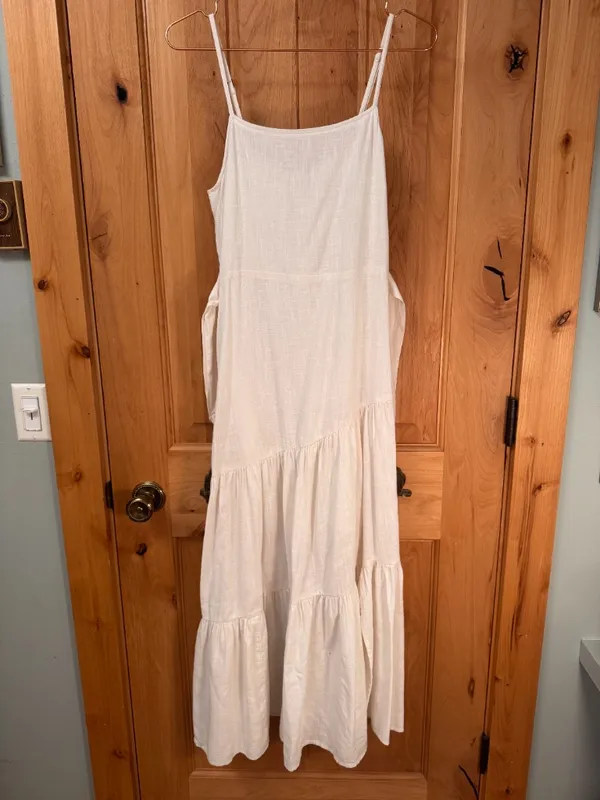 Cream Asymmetrical Summer Lineny Dress - Image 5
