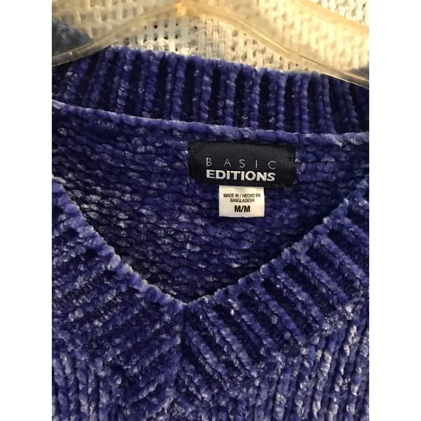 Basic Editions Sweater Women's Chenille V-Neck Knit‎ Blue Size M y2k soft - Image 3