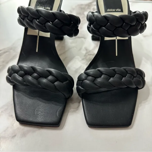 DOLCE VITA Paily Braided Slide-on Mule Sandal Heels Sz 6 Black Vaca Party - Image 6