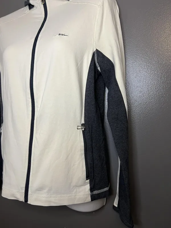 Lauren Ralph Lauren Jacket Womens Small White Gray Hooded Full Zip Activewear - Image 3