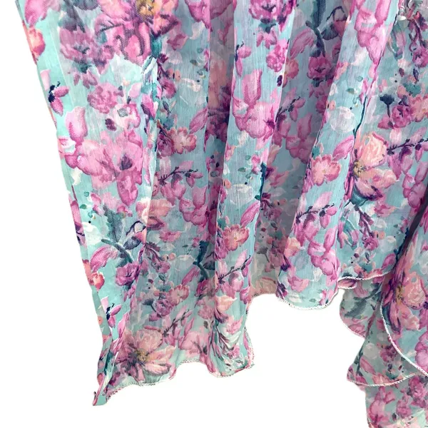 SUNFLOWER Pink Floral Kaftan Cover Up Sheer Summer Dress Boho Coastal Beachy OS - Image 10