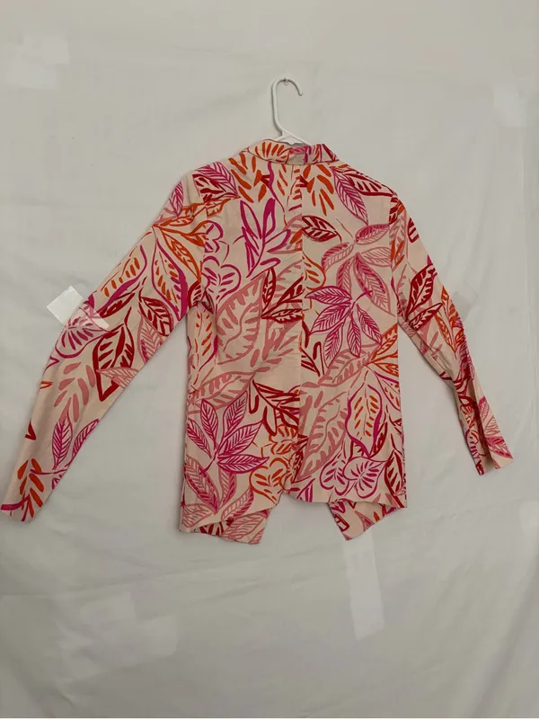NWT Lulus Women Pink Orange Tropical Leaf Print Linen Blend Blazer Jacket S(A886 - Image 9