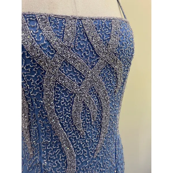 Vintage Laurence Kazar‎ Beaded Silk Gown Formal Old Hollywood Glam Blue Sz 10 - Image 5