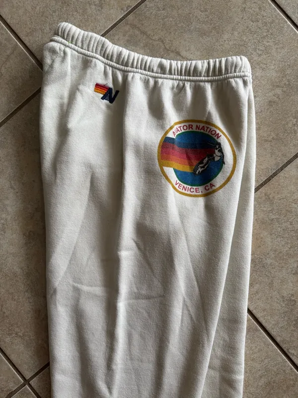 Aviator Nation Cream Joggers with Rainbow Side Logo - Image 8