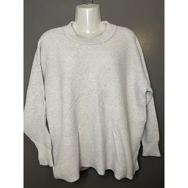 Aerie Sweater Womens XS Gray Waffle Knit Crewneck Pullover Cozy Relaxed Fit - Image 2