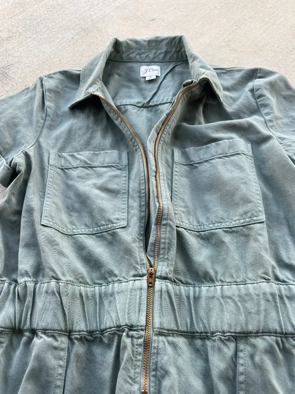 J.Crew Utility Shirt Dress‎ Size 8 Green Zip Front - Image 14