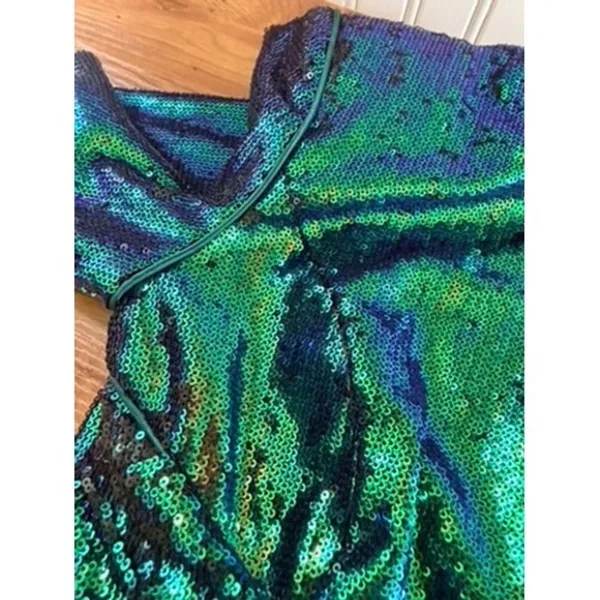 House of CB Cristobal Iridescent Sequin Mini Dress Green Blue Medium - Image 15