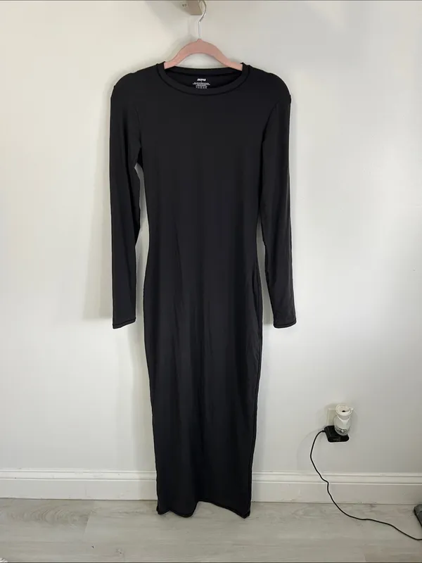 Skims Fits Everybody Long Sleeve Crewneck Dress Black - Image 4