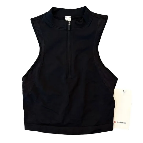 Lululemon Seamless Half Zip Training Tank Black Cropped Mock Neck Size 4 NEW - Image 3