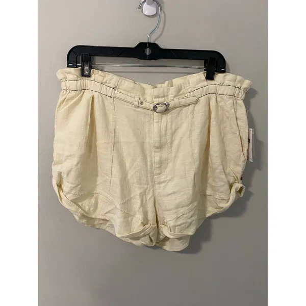 NWT Anthropologie Belted Paperbag Linen Blend Shorts Cream High Rise Size M - Image 2