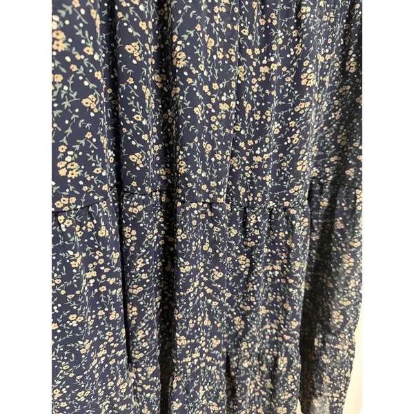 Bohme Navy Blue Floral Tiered Midi Dress Long Sleeve Smocked Cuffs Womens Size M - Image 5