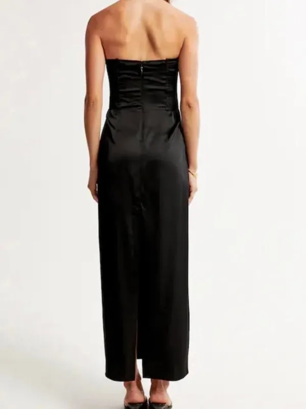 Abercrombie Black Satin Sculpt Strapless Maxi Dress XL - Image 3