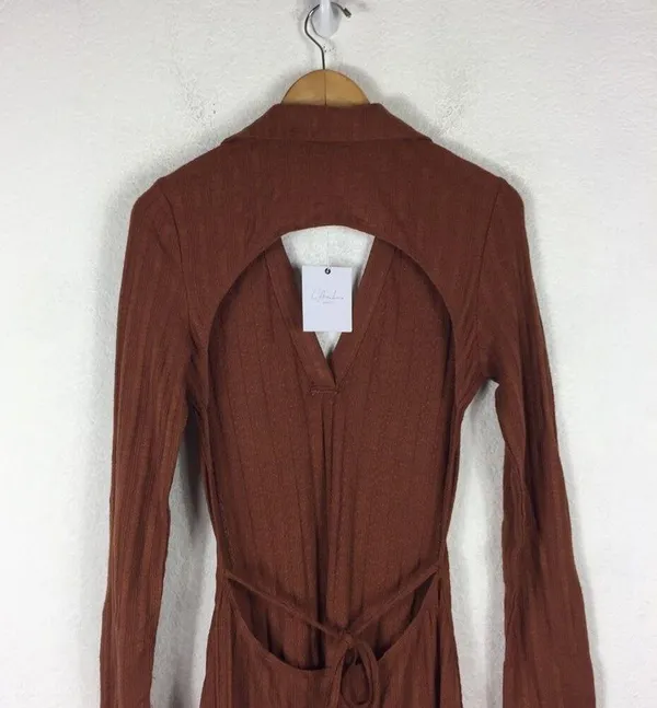 NWT L'Academie Revolve Arina Brown Maxi Sweater Dress Large Knit Open Back - Image 13