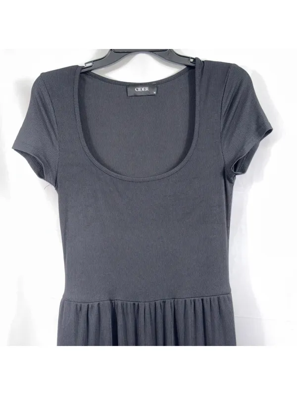 Cider Black Ribbed Wide Leg Jumpsuit Romper Women’s Med Scoop Neck Short Sleeve - Image 3