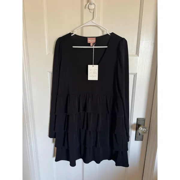 NWT Show Me Your Mumu black tiered‎ long sleeve mini dress size small - Image 2