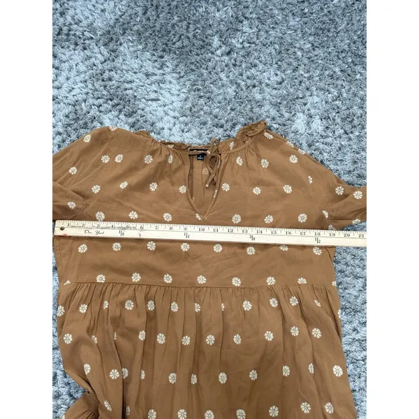 Madewell Women’s Brown Floral Tiered Mini Dress Long Sleeve Peasant Boho Size M - Image 13