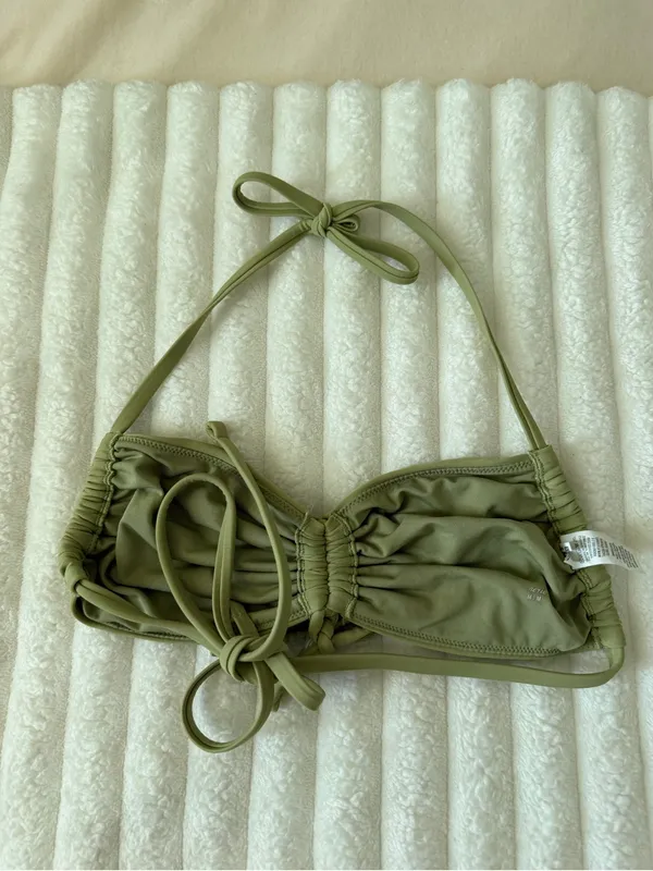 aerie Olive Green Ruched Bandeau Bikini Top - Image 3
