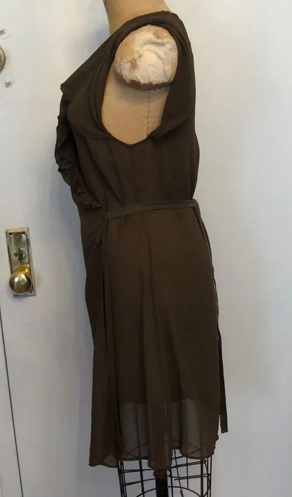 AllSaints Spitalfields olive silk crepe wrap dress - Image 2