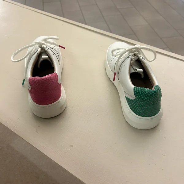 Sneakers White Leather Women's Sneakers with Green Heel Accent 6 by Vionic - Image 4