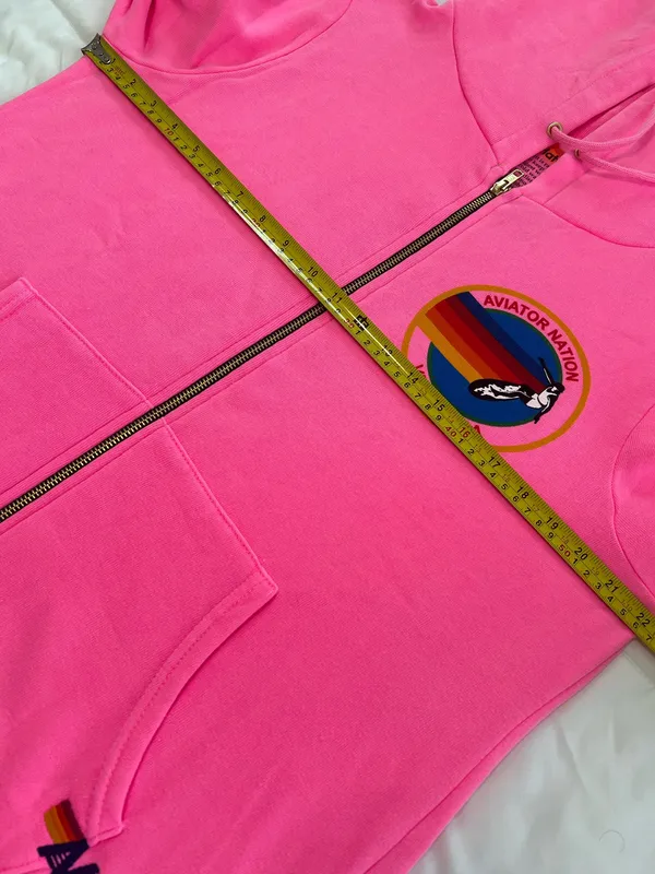 Aviator Nation Full Zip Hoodie Unisex Neon Pink Long Sleeve Pockets Logo Print L - Image 10