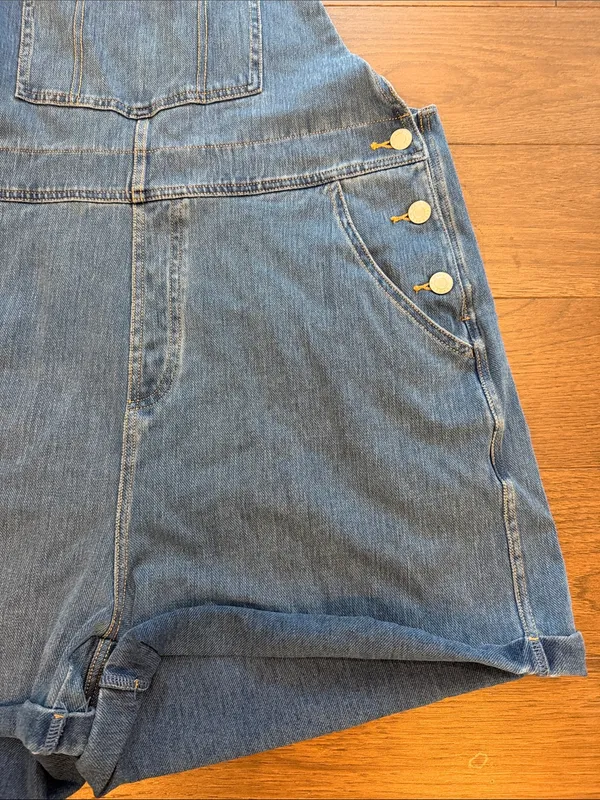 HALARA Flex Rolled Hem Washed Denim Casual Short Overalls Size XL - C45-061 - Image 8