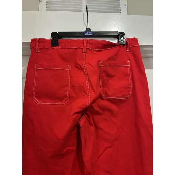 Women Straight Leg Stretch Jeans Size 16 Red Denim Mid Rise Game Day USA Preppy - Image 8