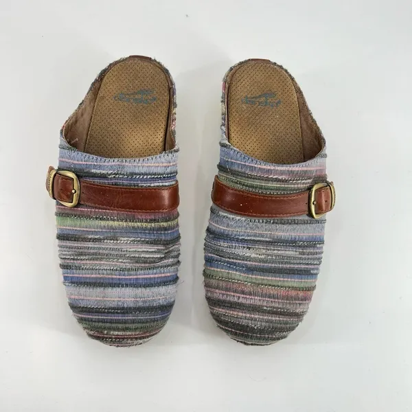 Dansko Women's Espadrille Mule Clog Shoes Multicolor Striped Wedge - Image 2