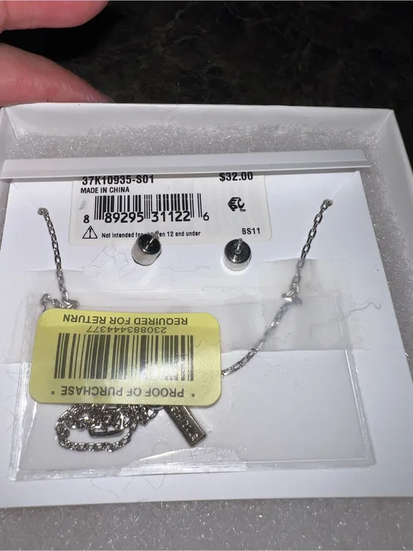 Kenneth Cole Silver Crystal Curved Bar Necklace with Matching Studs - Image 2
