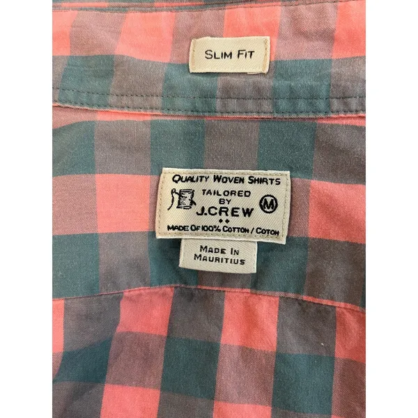 J.Crew Slim Fit Cotton Plaid Button Down Shirt Pink Gray Buffalo Check Medium - Image 3