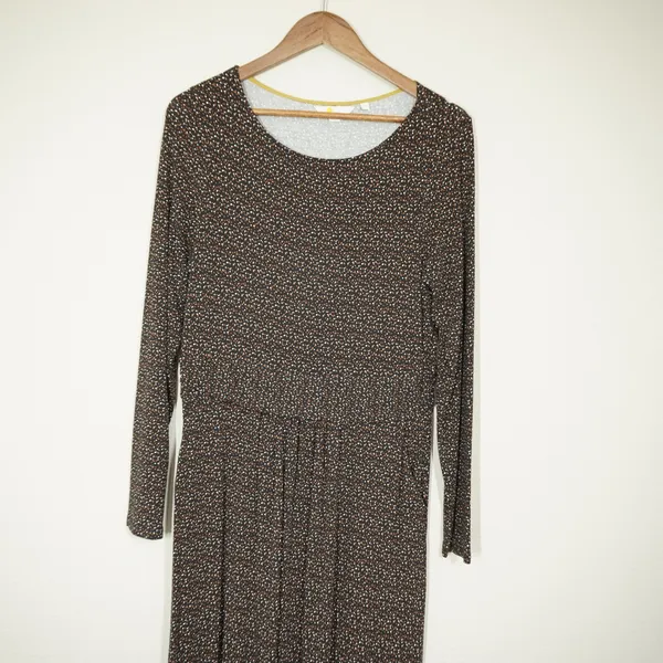 Boden Size 10 Long Brown Polka Dot Jersey Long Sleeve Midi Dress with‎ Pockets - Image 2