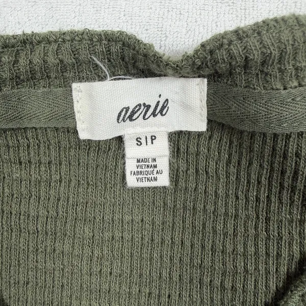 Aerie Waffle Knit Cropped Henley Tank Top Green Sleeveless Size Small - Image 2