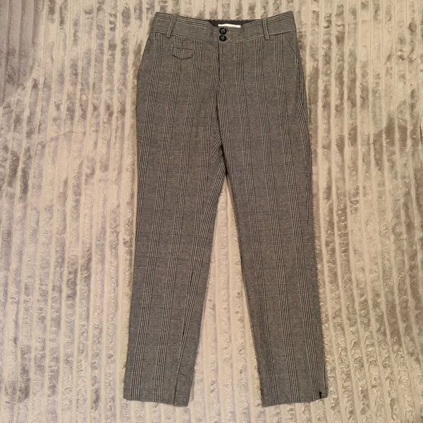 Banana Republic Glen Plaid Wool Blend‎ Ankle Zipper Trousers Black White 0 - Image 2