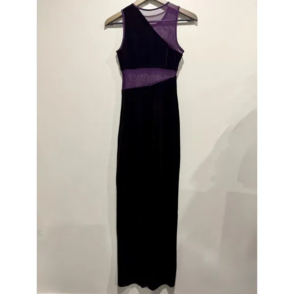 Blondie Nites Vintage 90s Purple Velvet Mesh Cutout Maxi Dress Whimsigoth Goth - Image 3