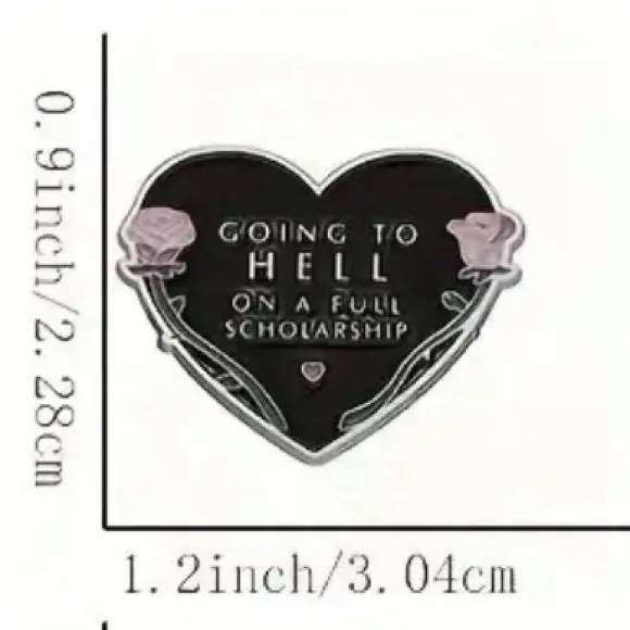 Going to Hell on a Full Scholarship Black Heart Enamel Pin with Pink Roses - Image 3