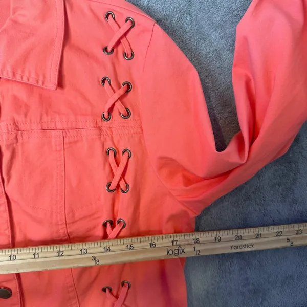 Lace Up Grommet Jacket Womens L Orange‎ Festival Y2K Biker Western Statement - Image 14