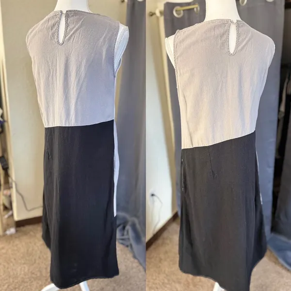 For Cynthia Linen Blend Colorblock Midi Dress Small Lagenlook Minimalist - Image 6