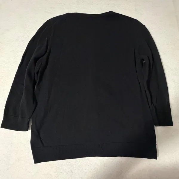 Talbots Womens Black Cotton Swiss Dot Textured Button Front Cardigan Size L - Image 5