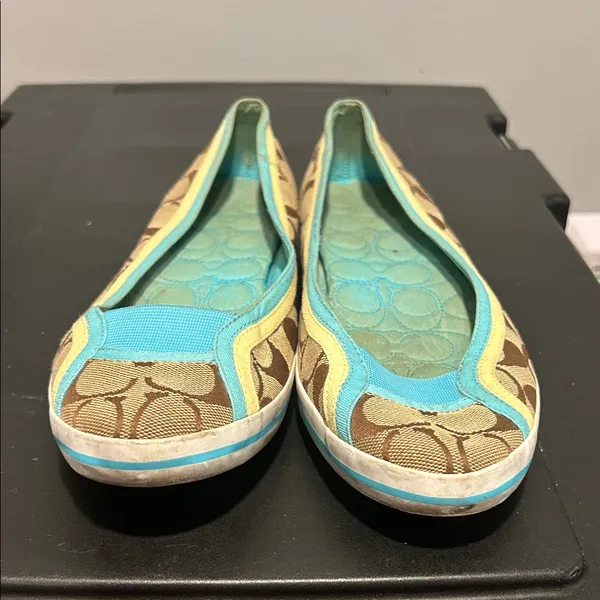 Coach Women's Brown and Teal Flats - Image 6