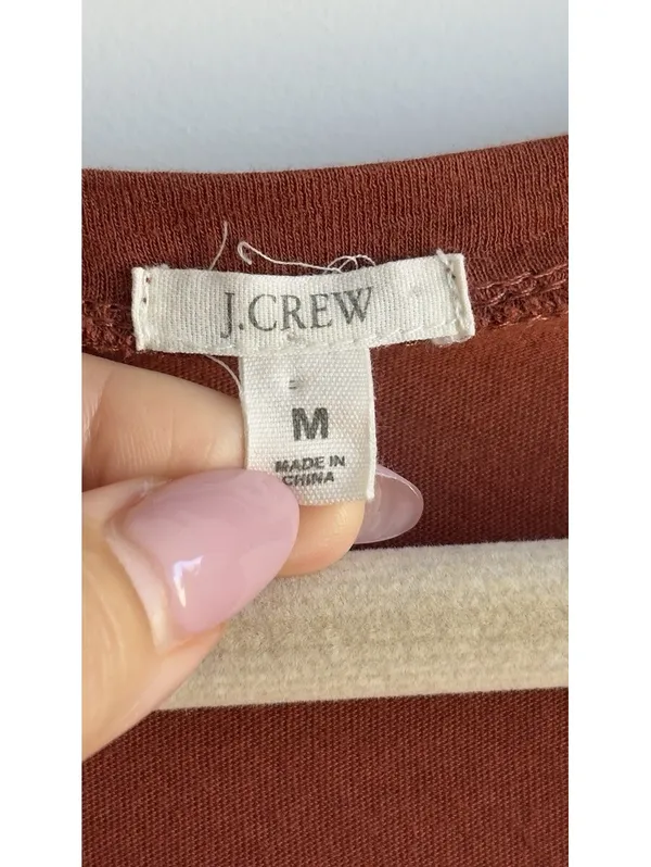 J Crew Pleated Scoop Neck 3/4 Sleeve Top Brown Rust Cotton Medium M - Image 2