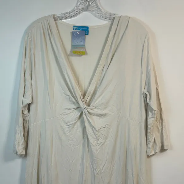 Fresh Produce Twist Front Dress XXL Vanilla Off-White 3/4 Sleeve Midi‎ Made USA - Image 3