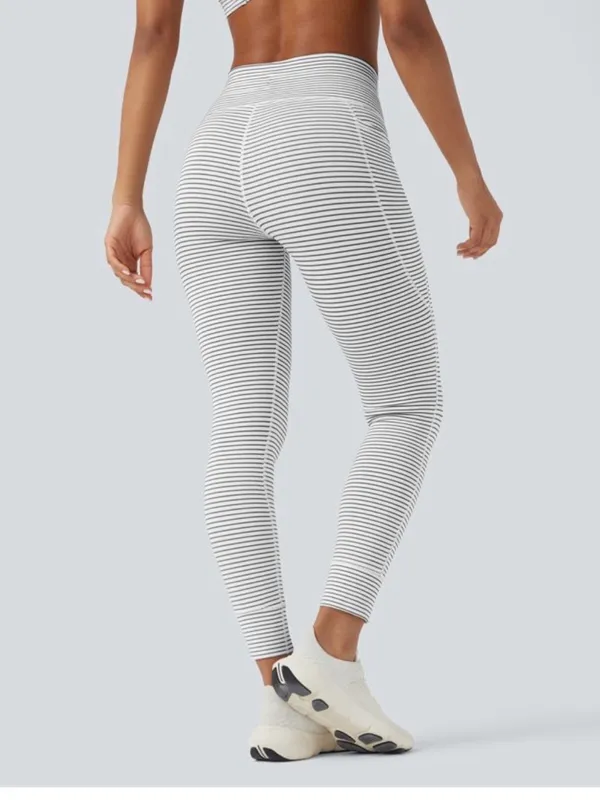High-Waist Halara Striped Leggings - White/Black - Image 2