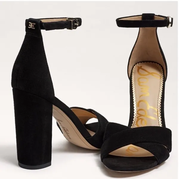 Sam Edelman Yancy Black Suede Block/ Chunky Heel Sandals Ankle Strap Women 10 - Image 2
