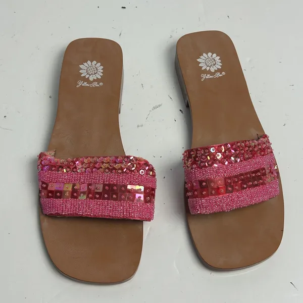Yellow Box Naples Pink Beaded Sequin Embellished Square Toe Slide Sandals size 9 - Image 3